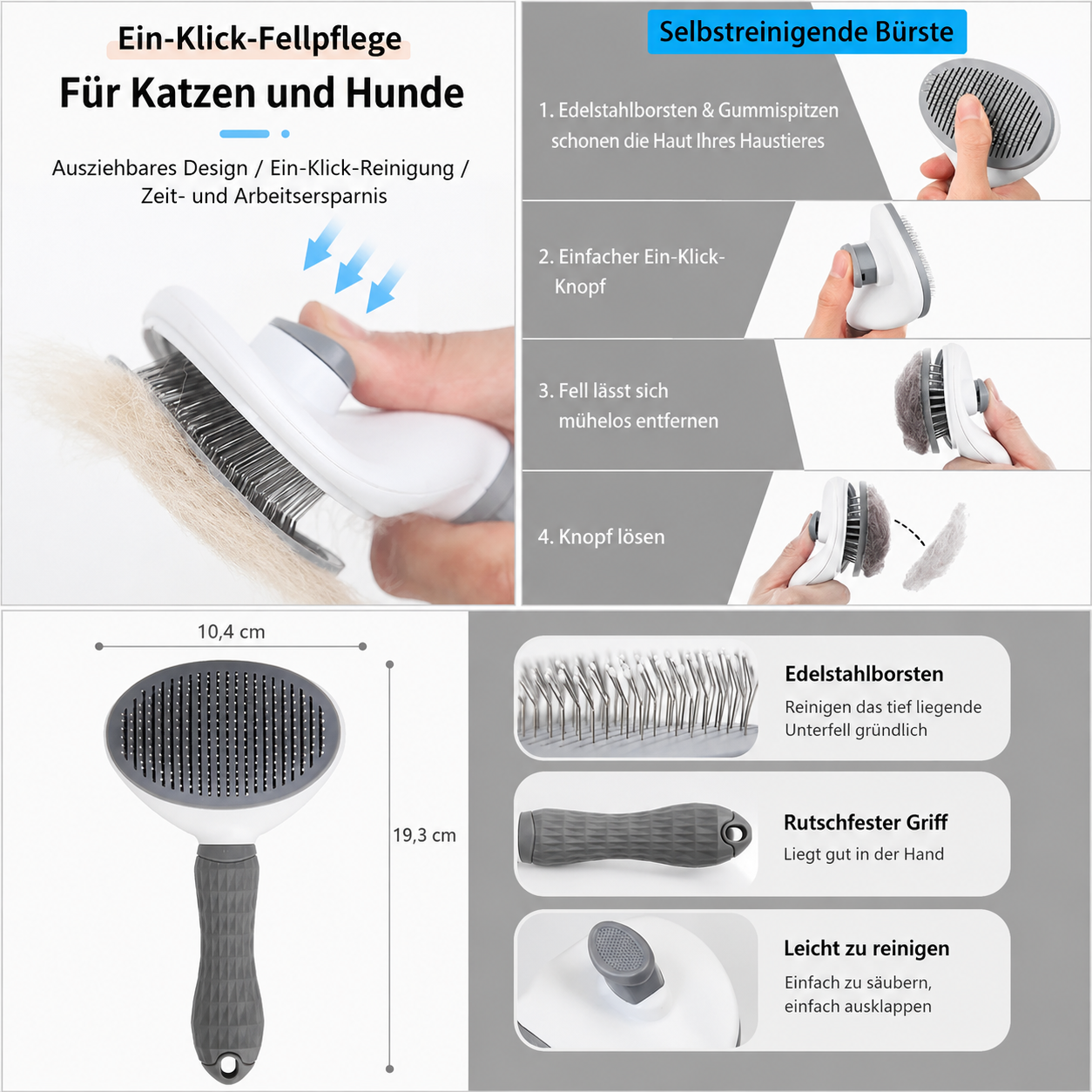 🐾 Selbstreinigende Fellbürste für Hunde & Katzen