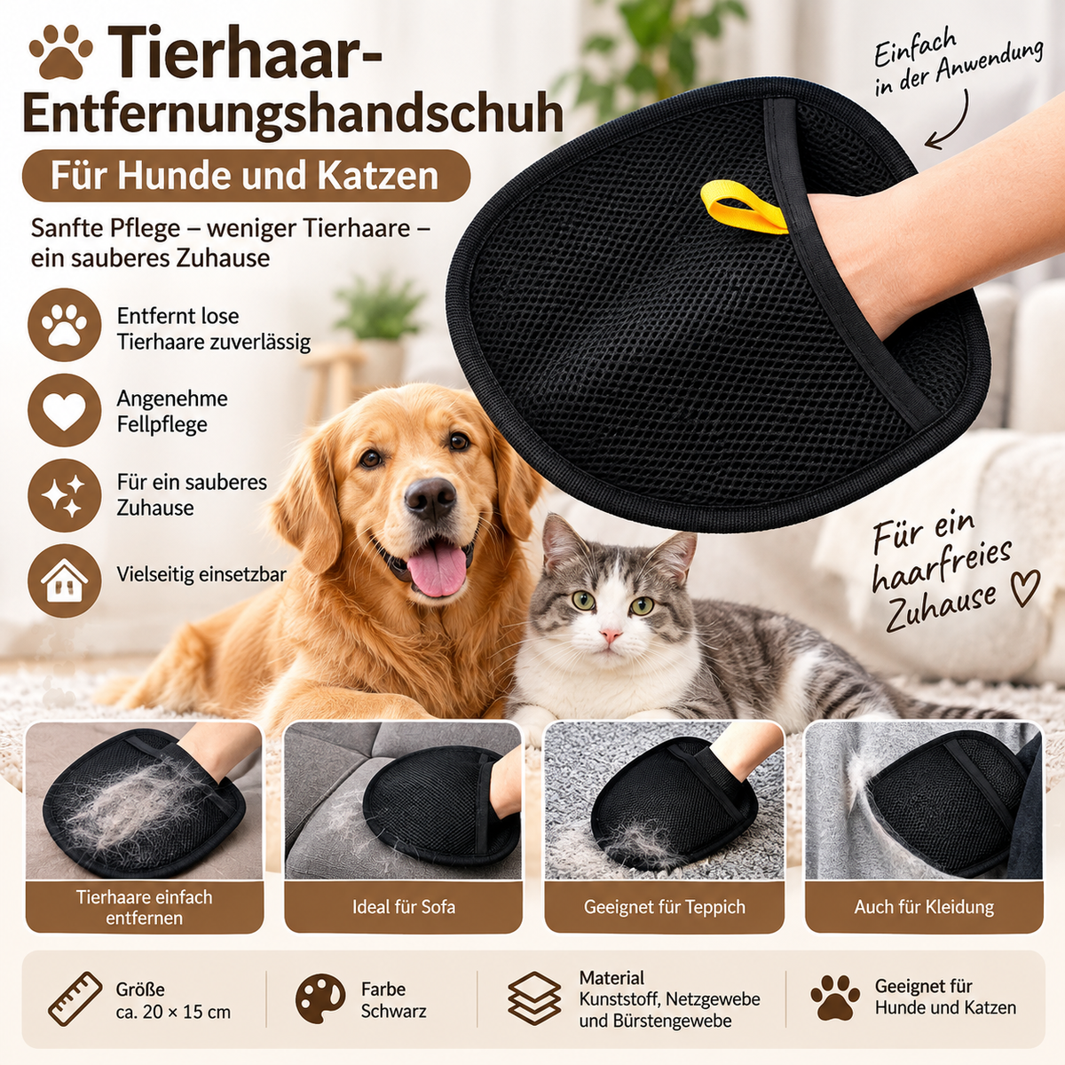 Tierhaar-Handschuh für Hunde & Katzen – schonende Fellpflege