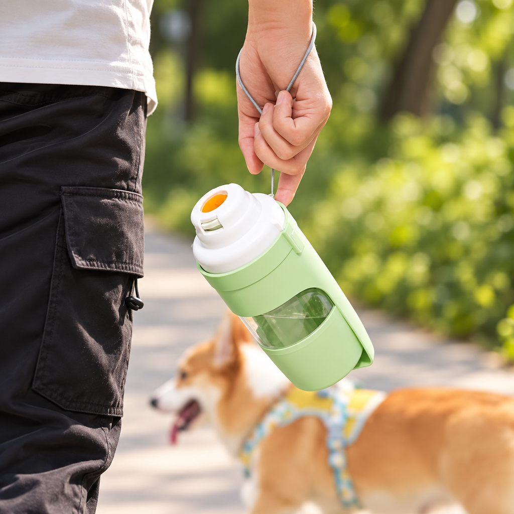 Trinkflasche mit Futterfach für Hunde & Katzen – Hundetrinkflasche für unterwegs