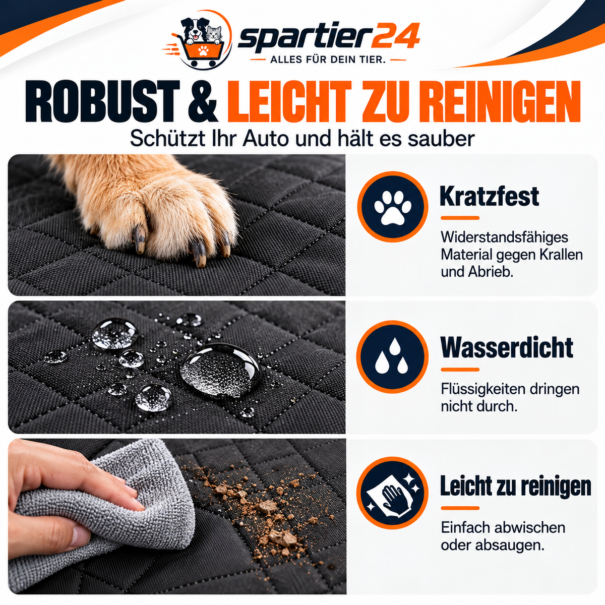 Wasserdichter Autositzbezug für Hunde, Rückbank – rutschfeste Hundedecke fürs Auto