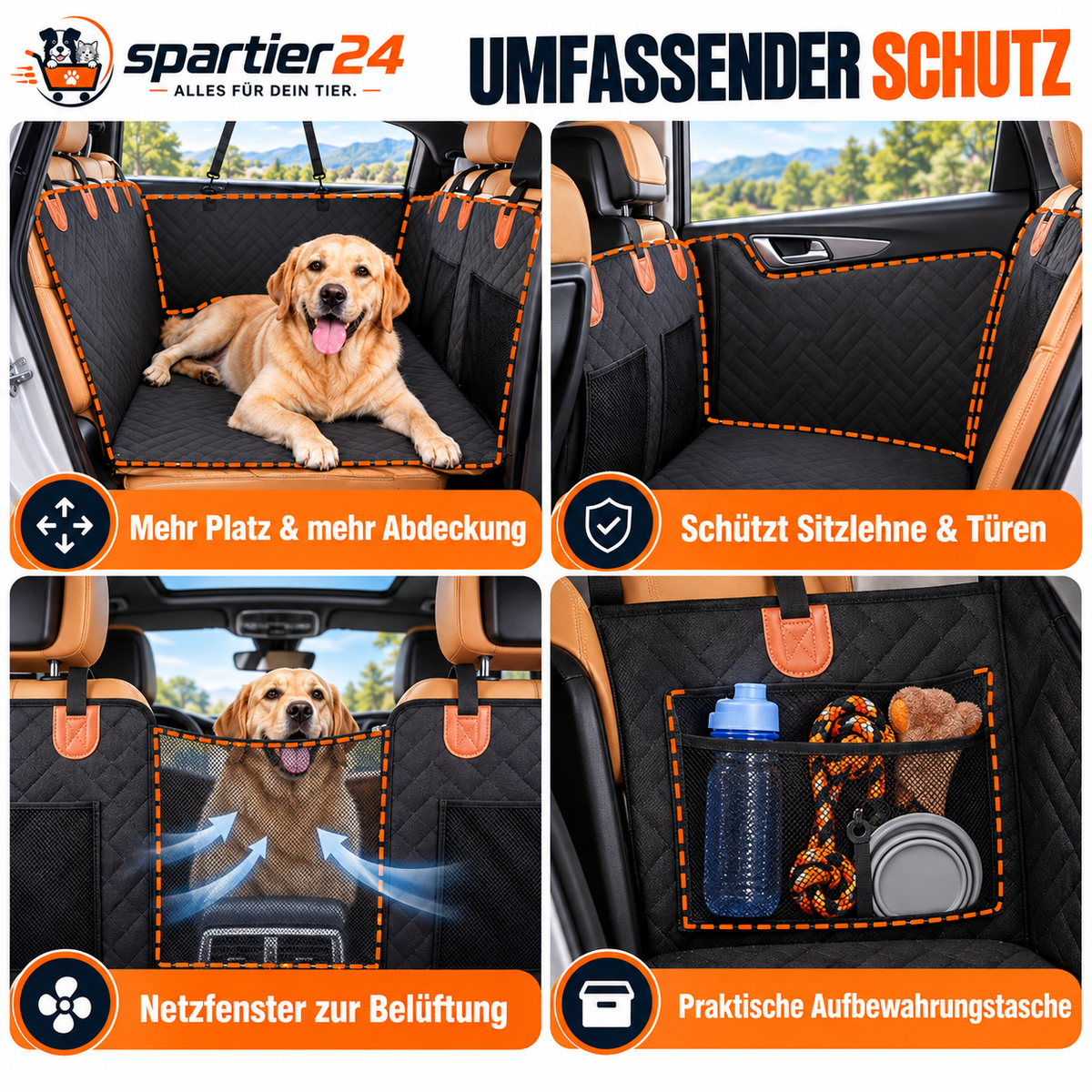 Wasserdichter Autositzbezug für Hunde, Rückbank – schützt vor Schmutz und Haaren