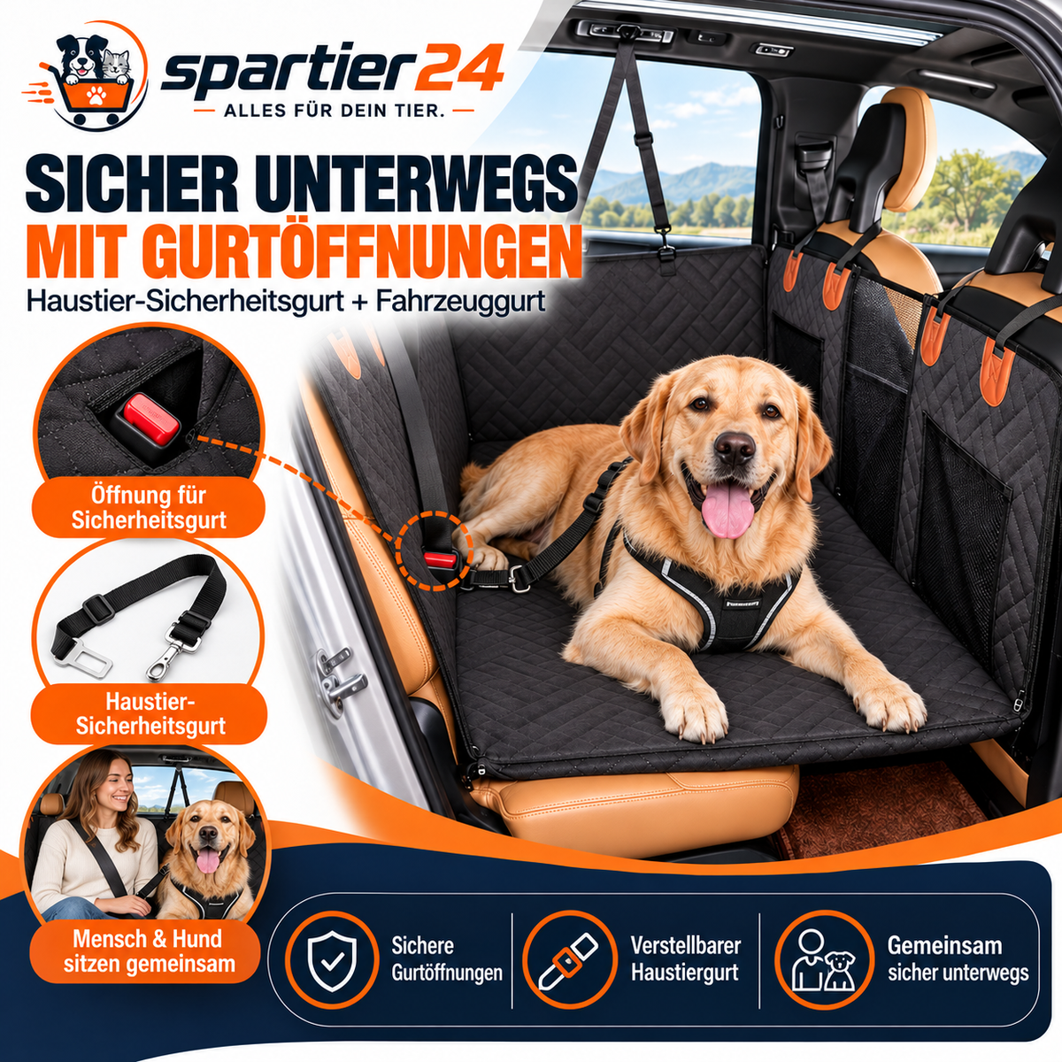 Wasserdichter Autositzbezug für Hunde, Rückbank – schützt vor Schmutz und Haaren