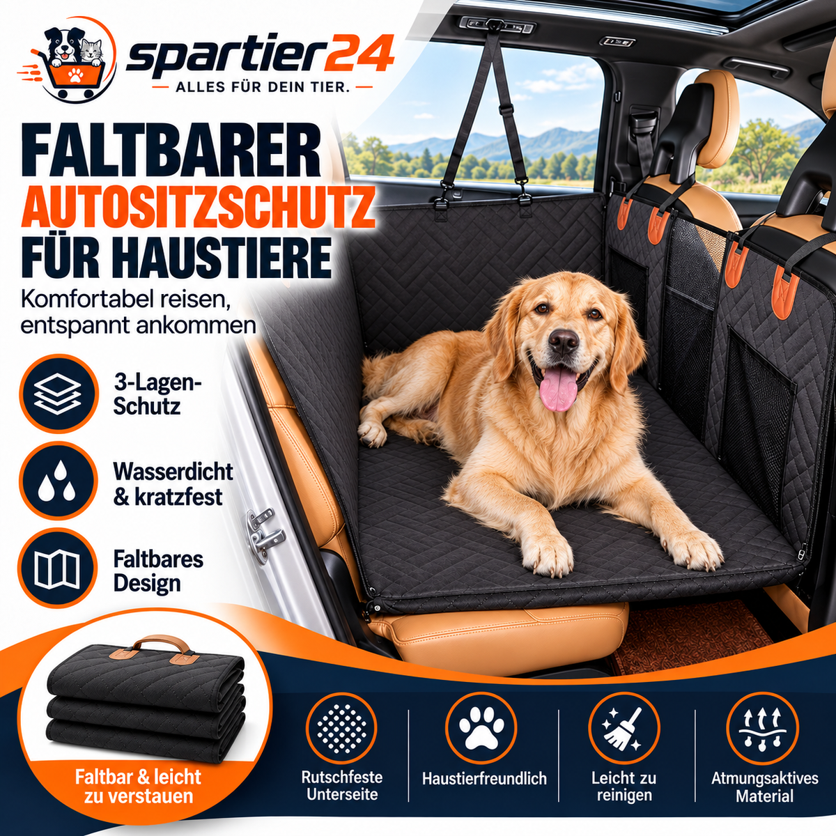 Wasserdichter Autositzbezug für Hunde & Katzen – Rückbank