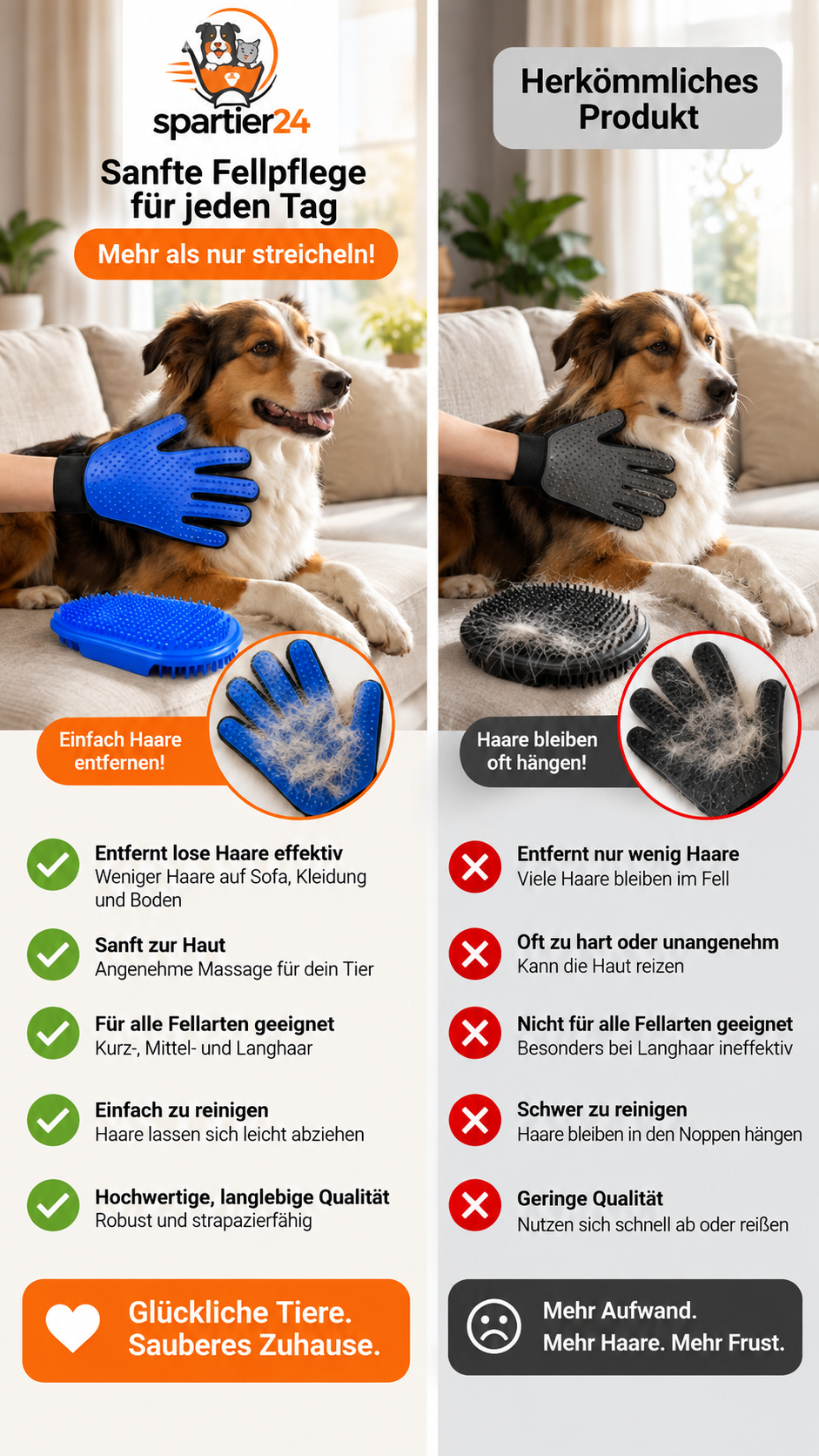 Fellpflege-Set für Hunde & Katzen – Pflegehelfer für Fellpflege und Baden