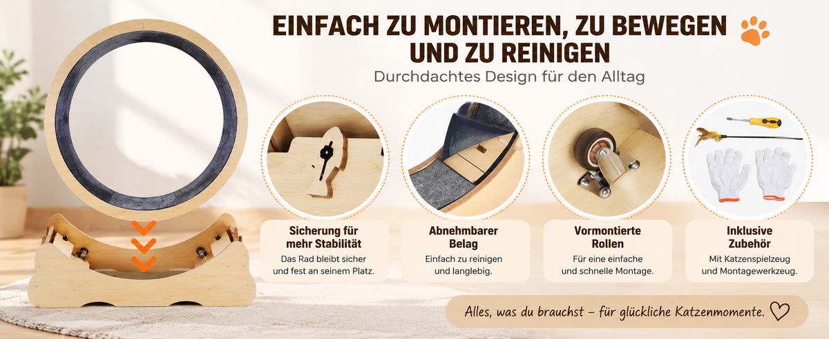 Großes Katzenlaufrad aus Holz – Bewegung für Wohnungskatzen