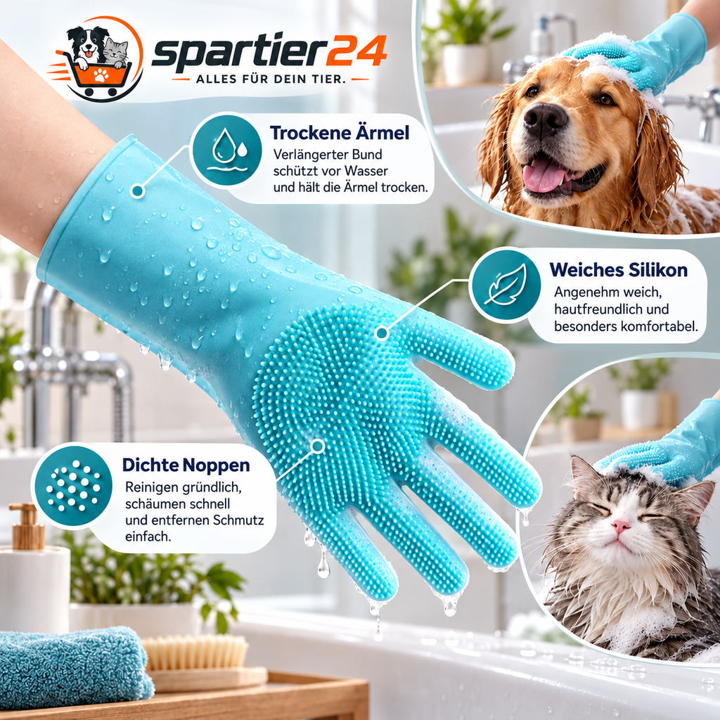Silikon-Badehandschuh für Hunde & Katzen – waschen und massieren