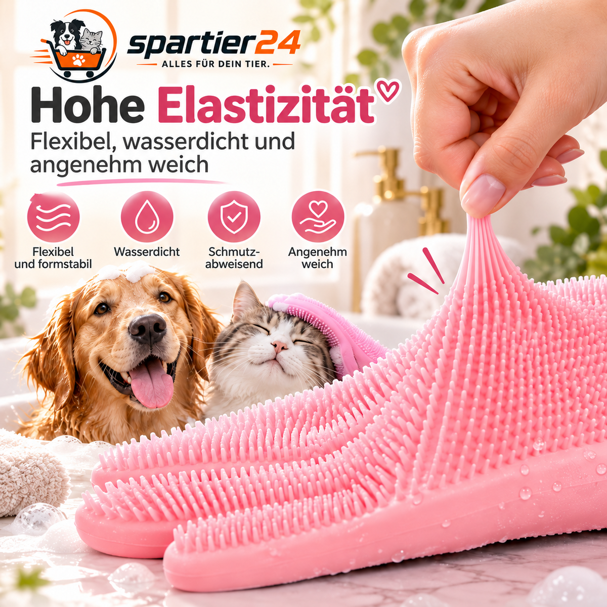 Silikon-Badehandschuh für Hunde & Katzen – entfernt lose Haare beim Baden