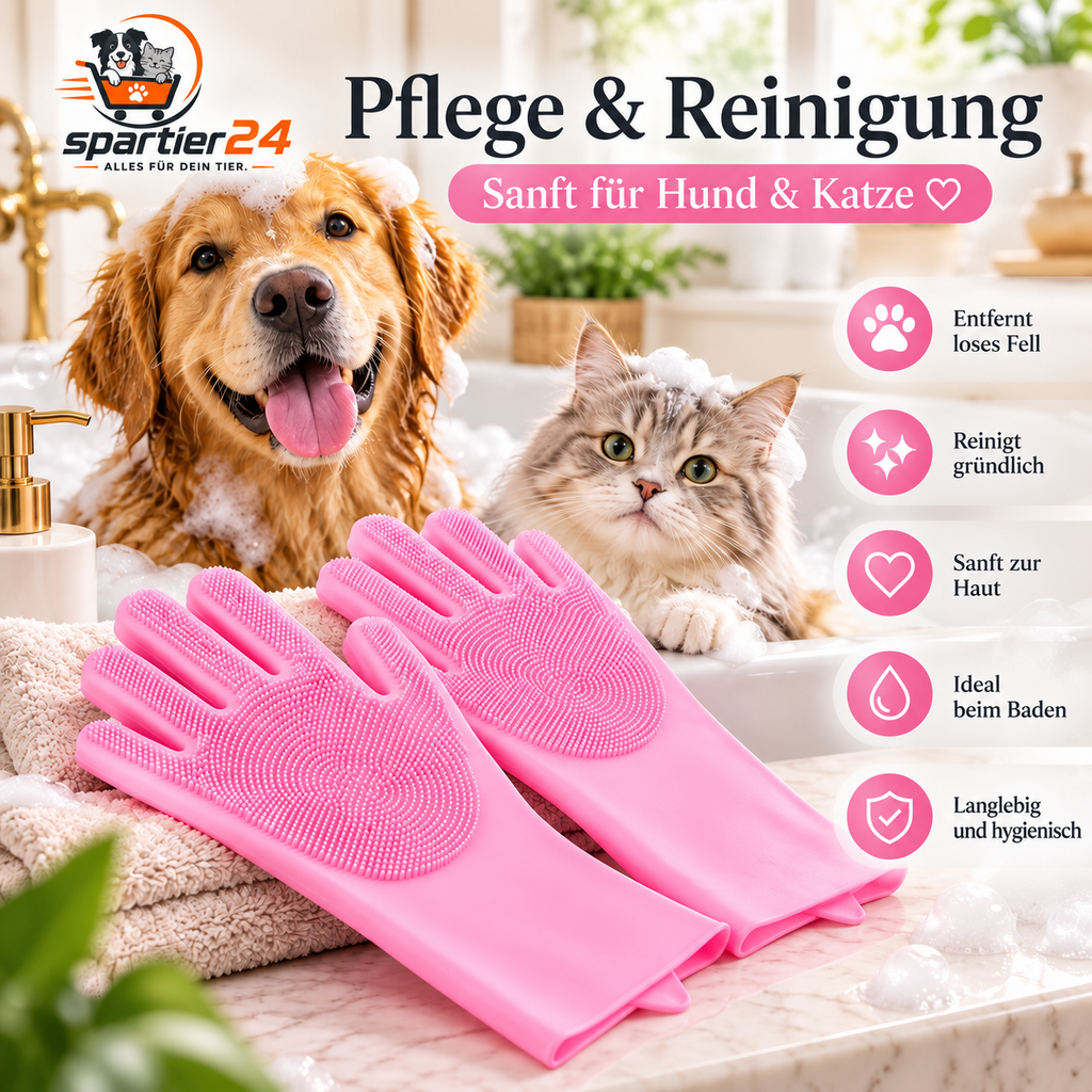 Silikon-Badehandschuh für Hunde & Katzen – entfernt lose Haare beim Baden