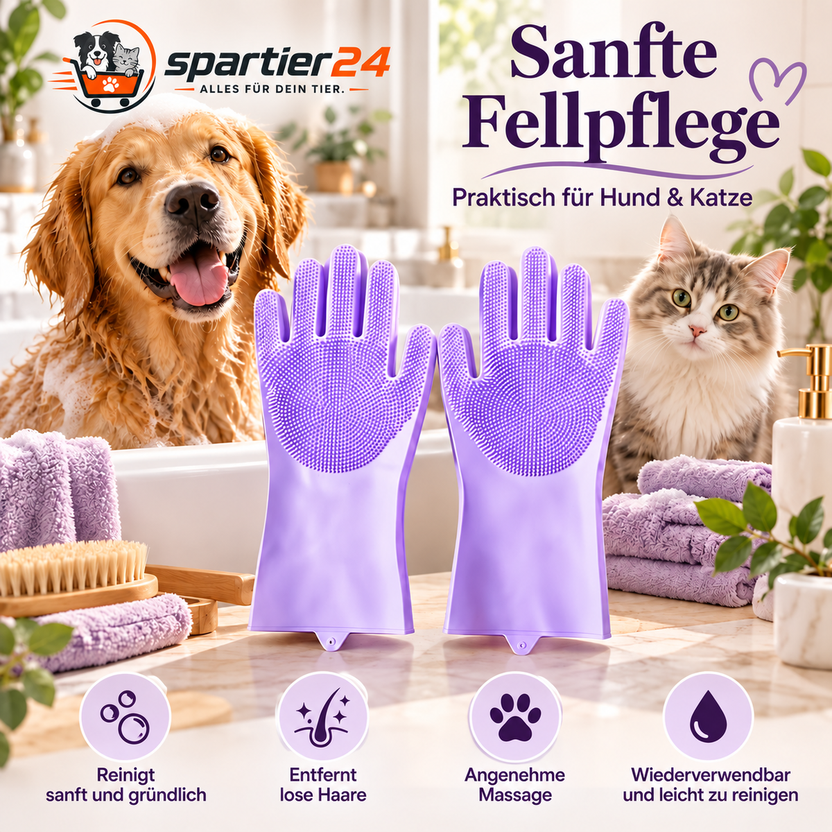 Silikon-Badehandschuh für Hunde & Katzen – Fellpflege beim Baden