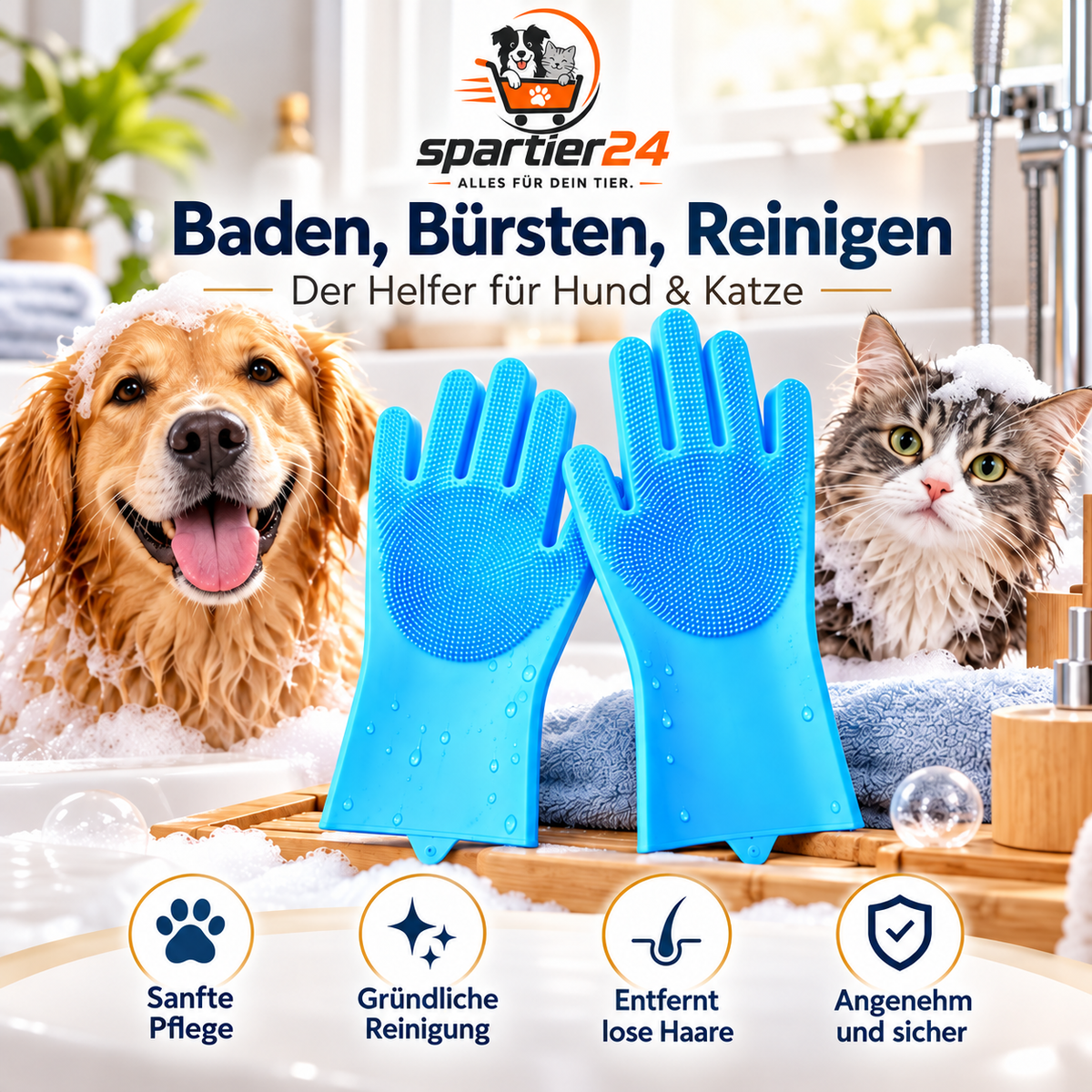 Silikon-Badehandschuh für Hunde & Katzen – waschen und massieren