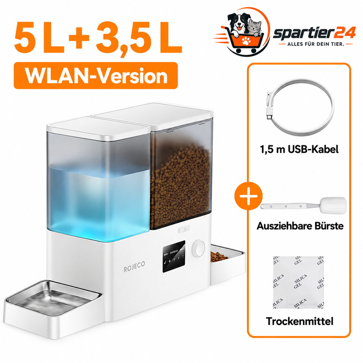 Futterautomat mit Trinkbrunnen 2-in-1 – 5 L Futter und 3,5 L Wasser