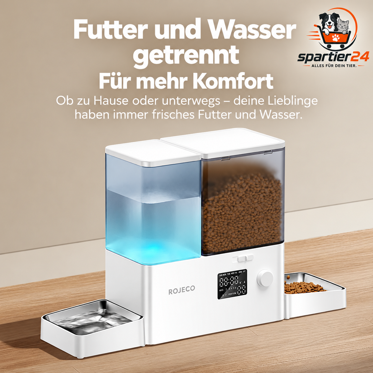 Futterautomat mit Trinkbrunnen 2-in-1 – 5 L Futter und 3,5 L Wasser