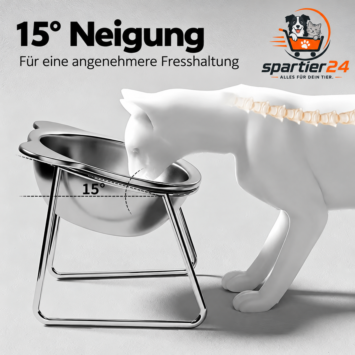 Erhöhter Edelstahl-Napf für Katzen – 15° geneigt