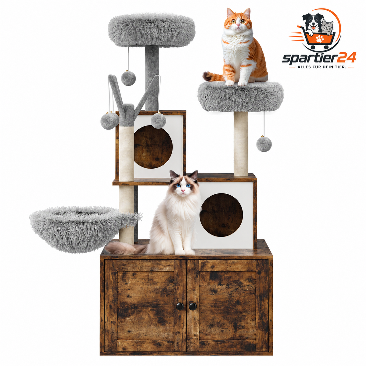 Katzenschrank mit Kratzbaum und versteckter Katzentoilette – 2-in-1 Katzenmöbel