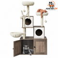 2-in-1 Katzenschrank mit Kratzbaum und versteckter Katzentoilette