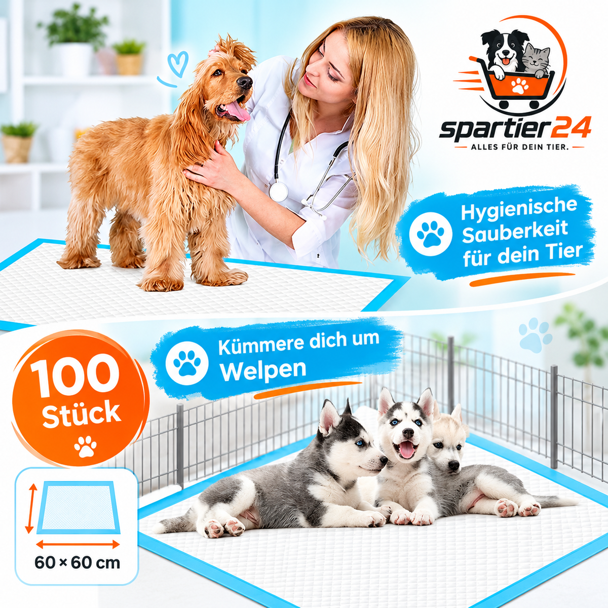 Hygieneunterlagen für Hunde & Katzen, 100 Stück – schützt Böden vor Urin