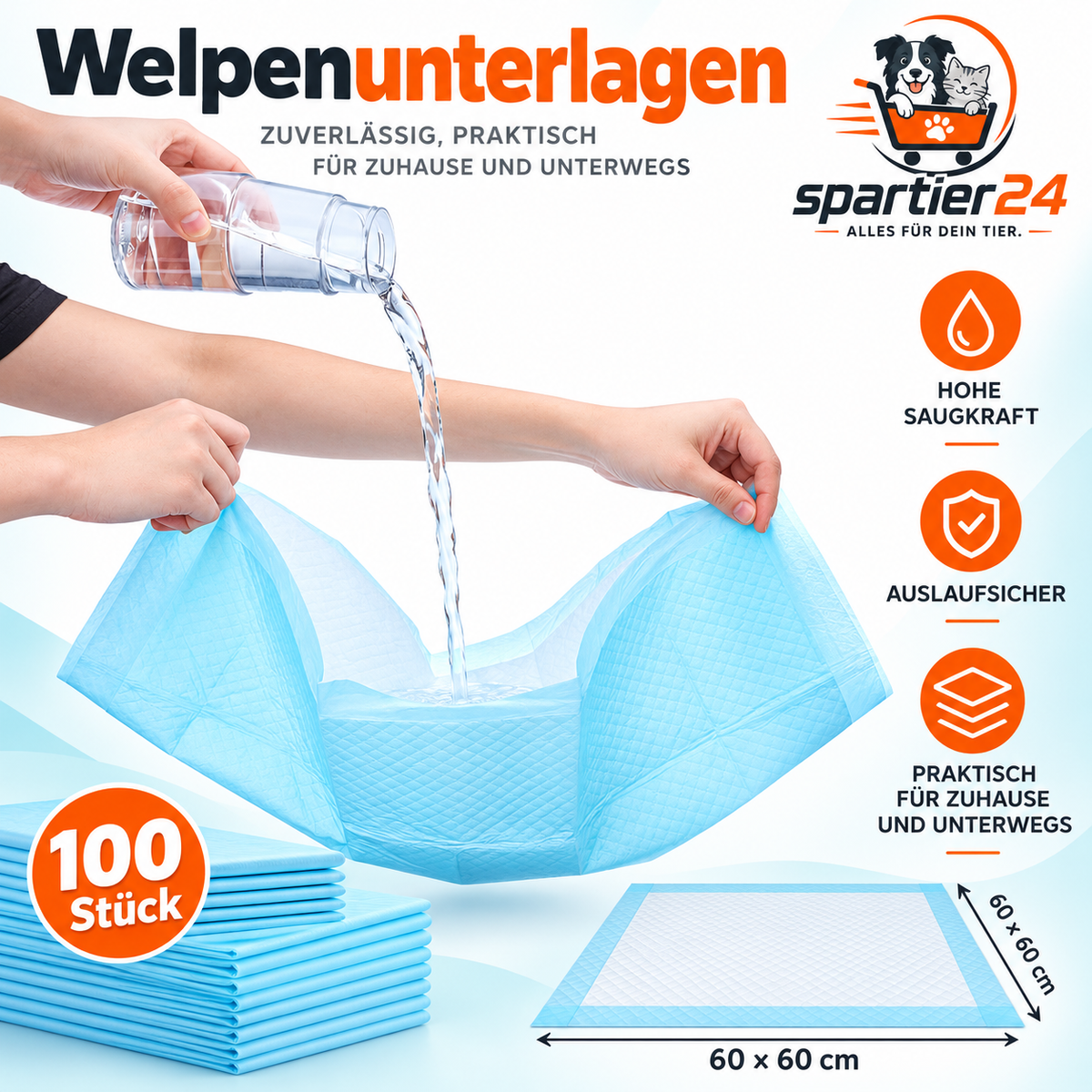 Hygieneunterlagen für Hunde & Katzen, 100 Stück – für Welpentraining