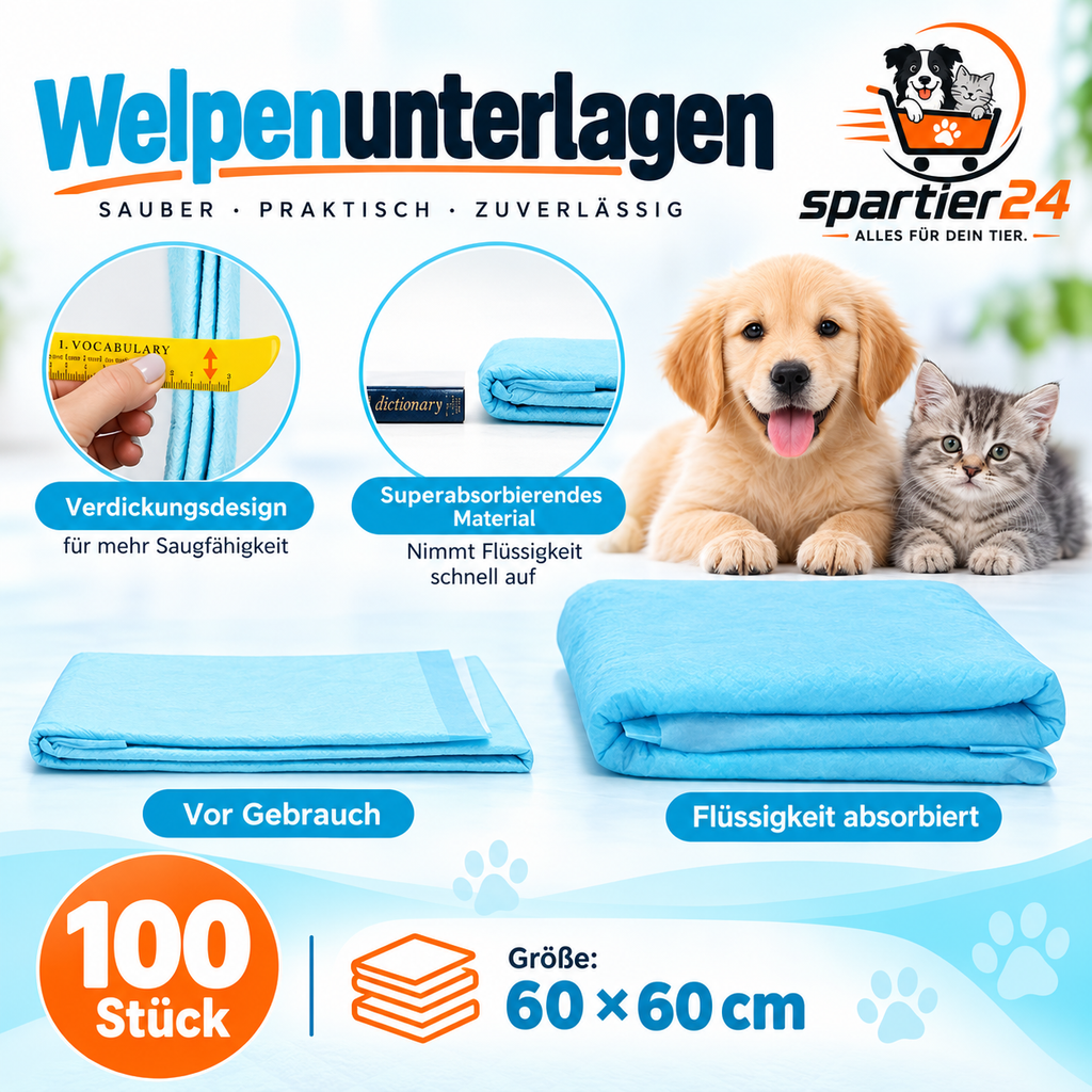 Hygieneunterlagen für Hunde & Katzen, 100 Stück – saugstark und auslaufsicher