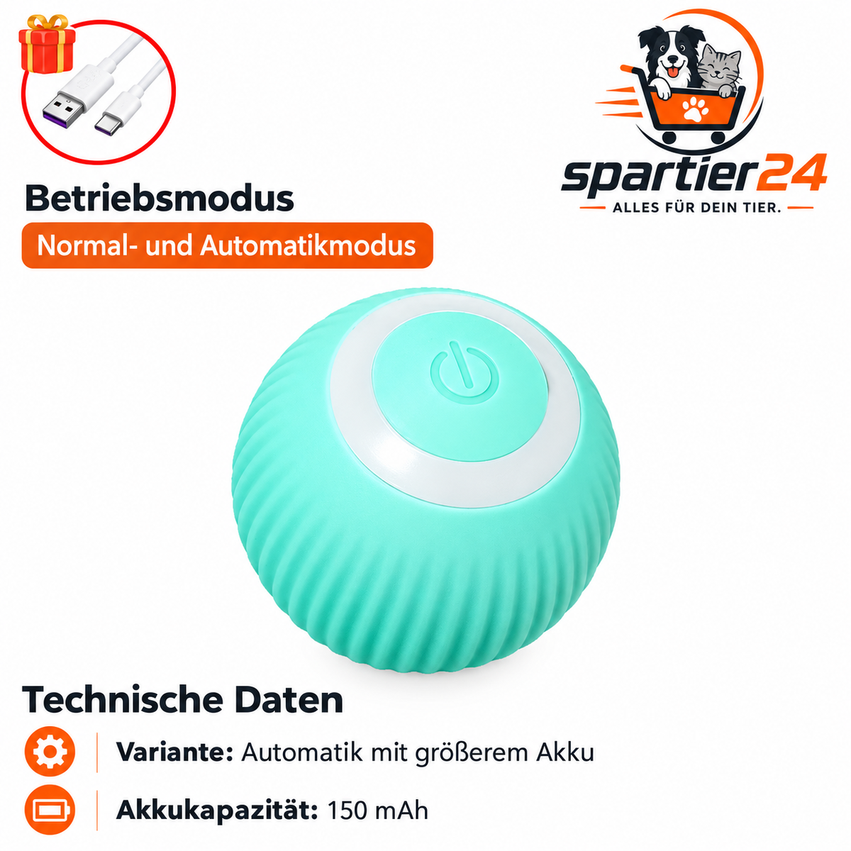 Interaktives Katzenspielzeug – selbstrollender Ball