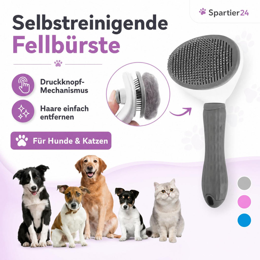 Selbstreinigende Fellbürste für Hunde & Katzen – entfernt lose Haare und Verfilzungen