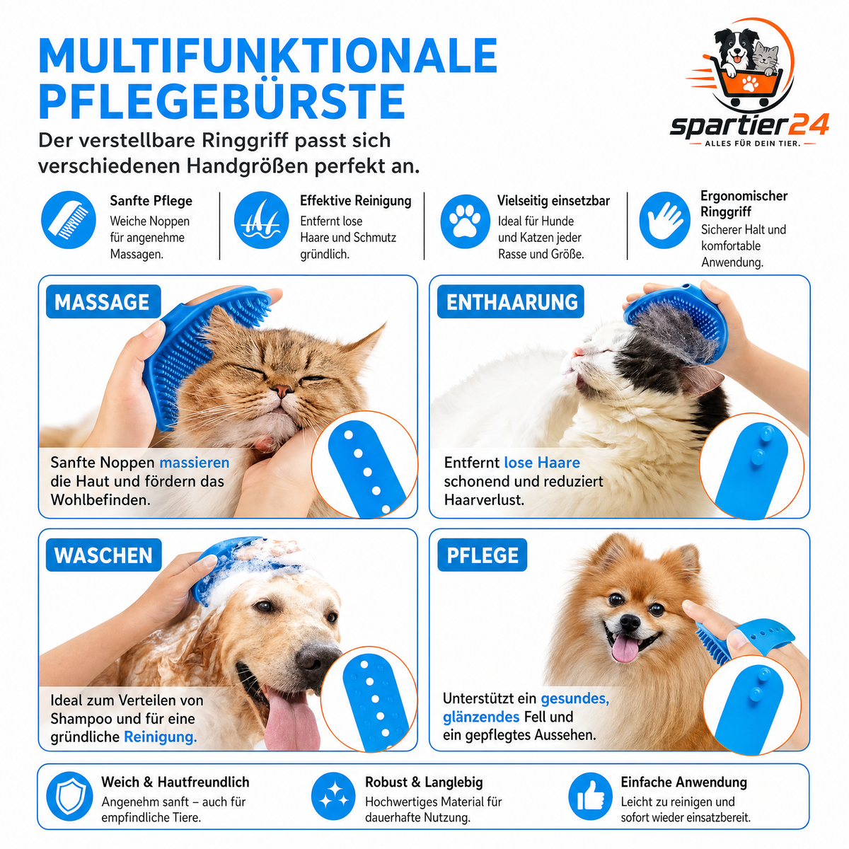 Fellpflege-Set für Hunde & Katzen – Pflegehelfer für Fellpflege und Baden